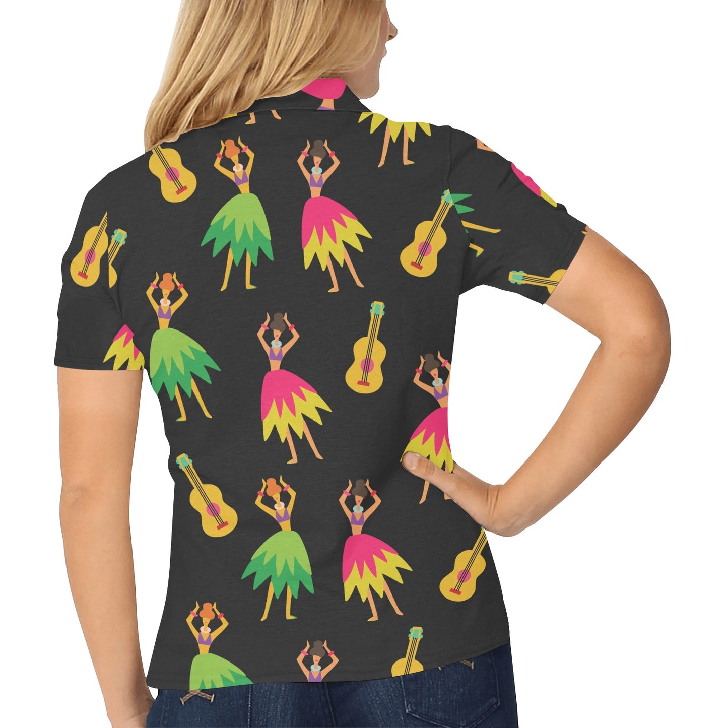 Hula Dancers Hawaiian Girl Pattern Print Design 03 Women's Polo Shirt