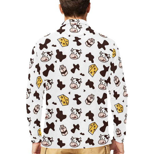 Cow Pattern Print Design 06 Long Sleeve Polo Shirt For Men's