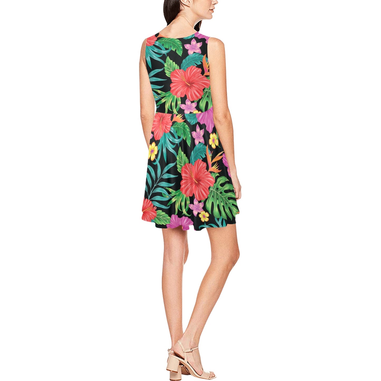 Hibiscus Red Hawaiian Flower Sleeveless Dress