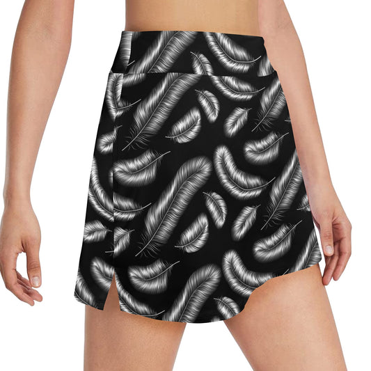 Feather Black White Design Print 17" Golf & Pickleball Skort with Pockets
