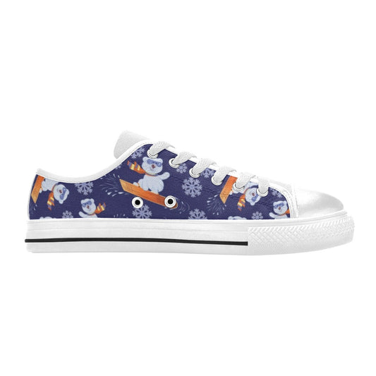 Snowboard Bear Print Design LKS305 Women's White Low Top Shoes