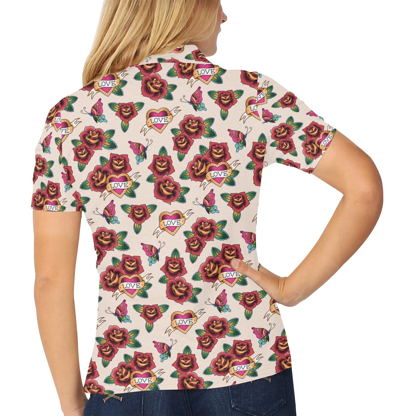 Tattoo Rose Print Design LKS302 Women's Polo Shirt