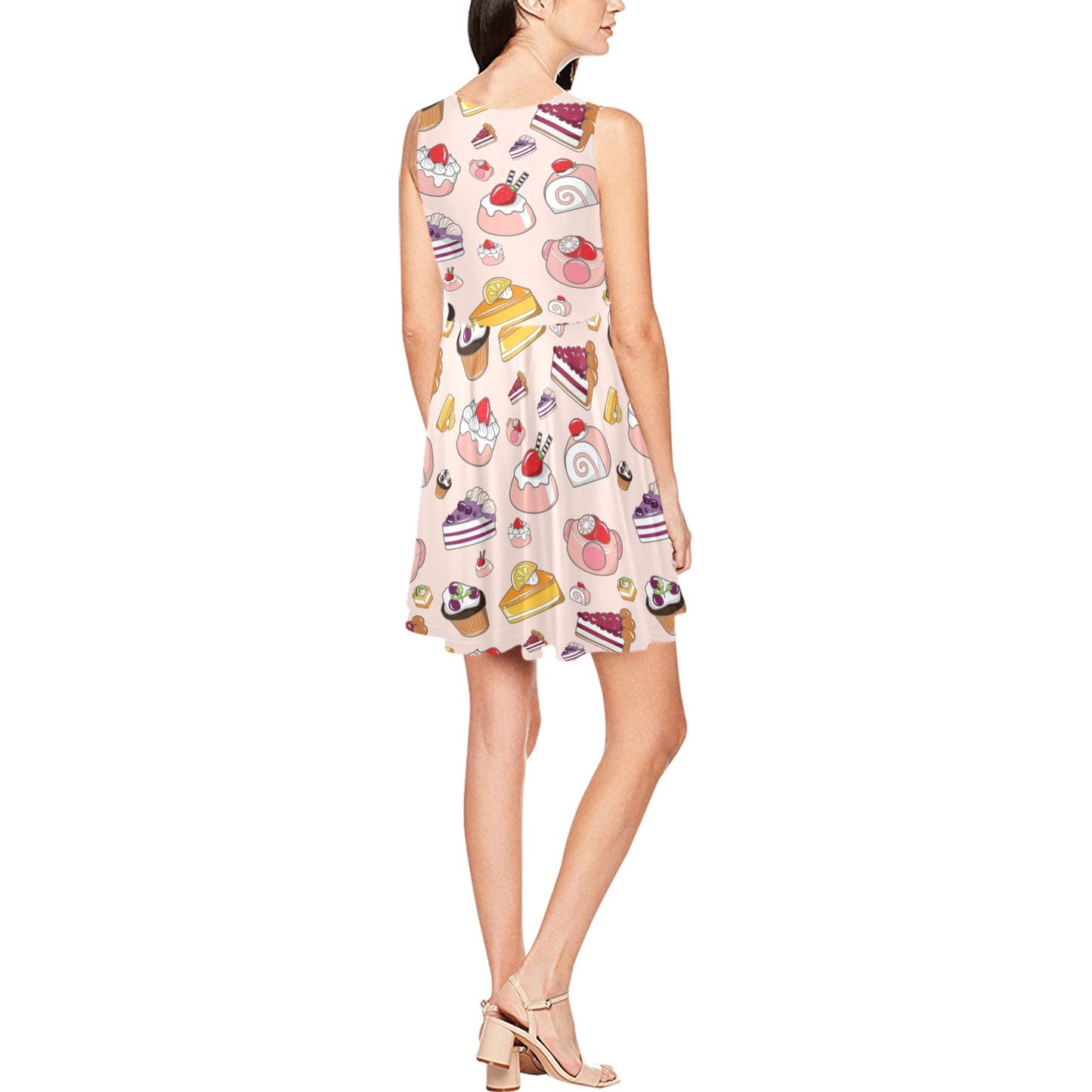 Cake Pattern Print Design 01 Sleeveless Dress