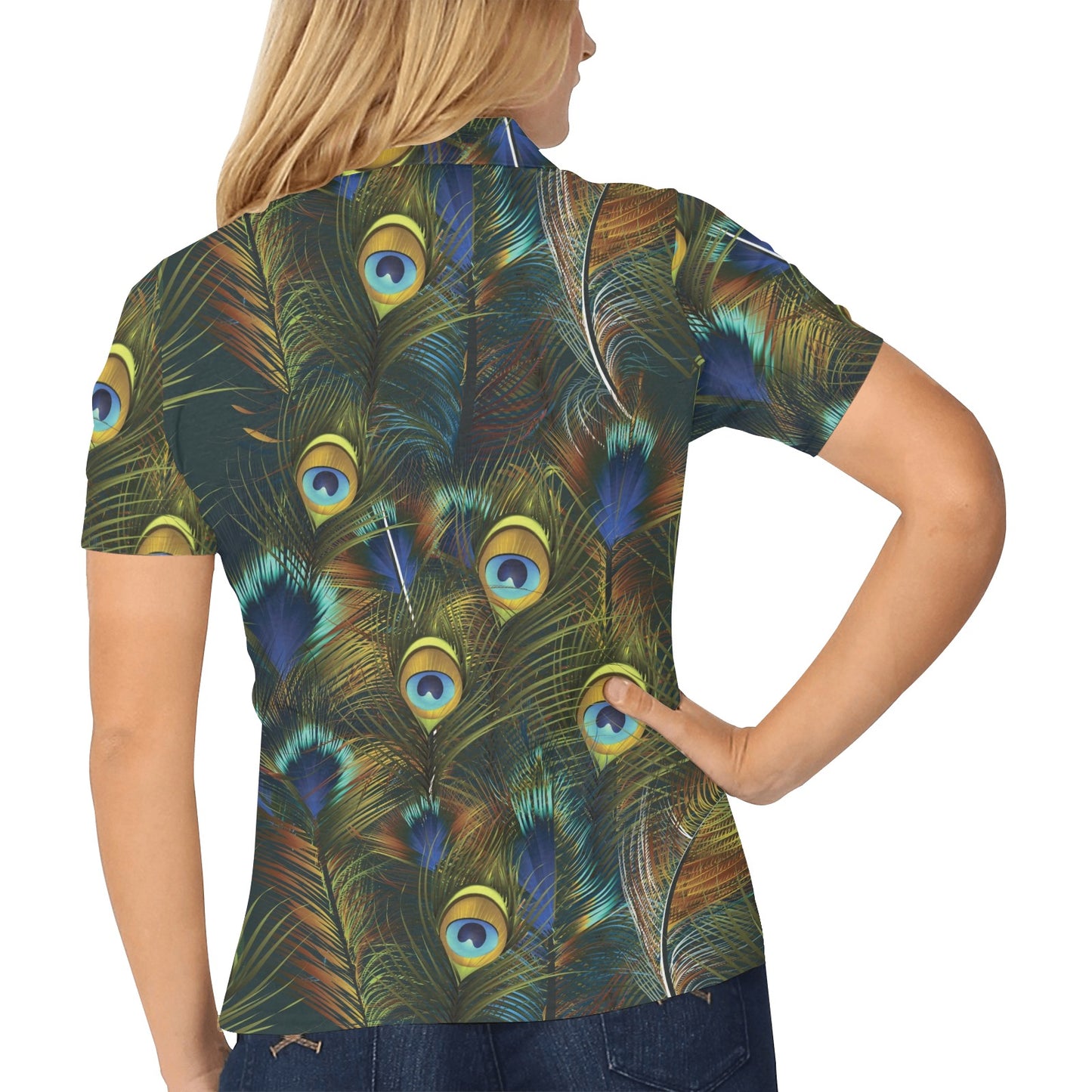 Peacock Feather Pattern Print Design A03 Women's Polo Shirt