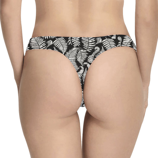 Fern Leave Black White Print Pattern Women's Thongs