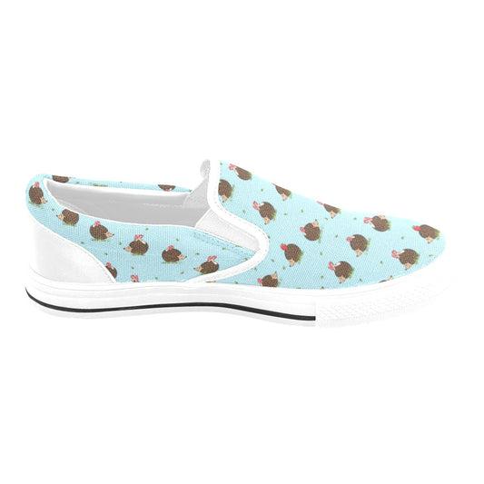 Hedgehog Print Design LKS402 White Slip Ons Canvas Women's Shoes