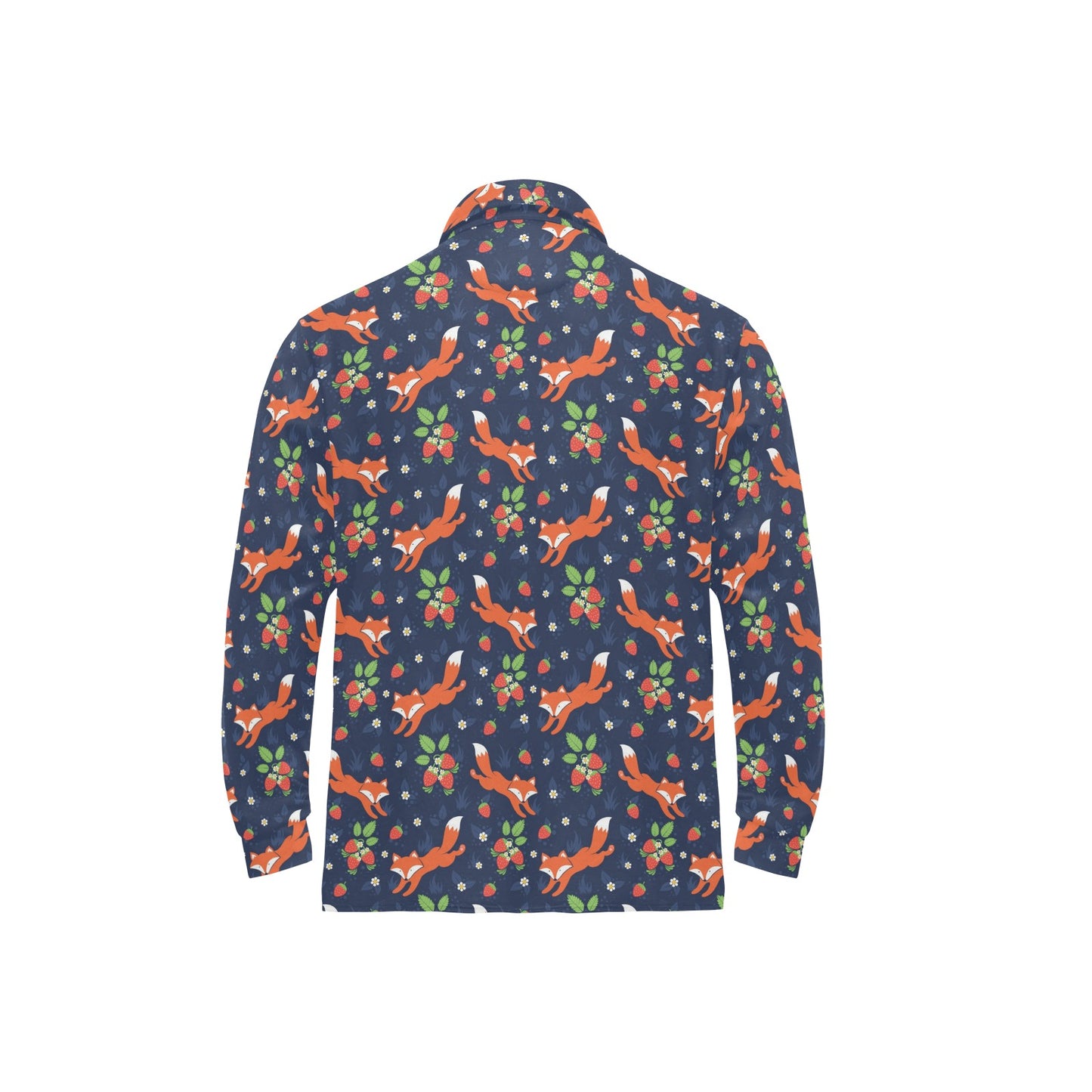 Fox Strawberry Print Pattern Long Sleeve Polo Shirt For Men's