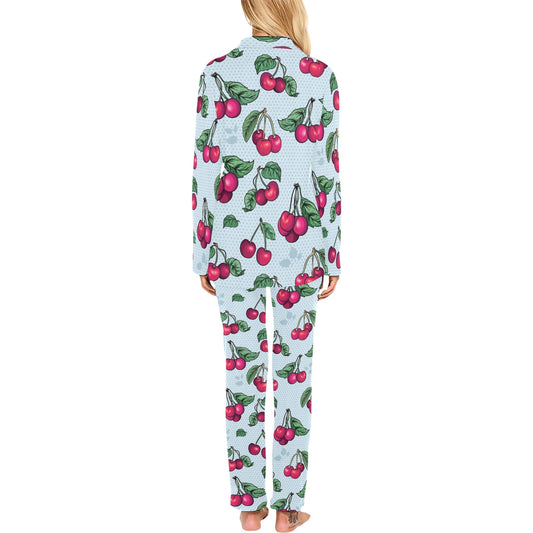 Cherry Pattern Print Design CH01 Women's Long Pajama Set