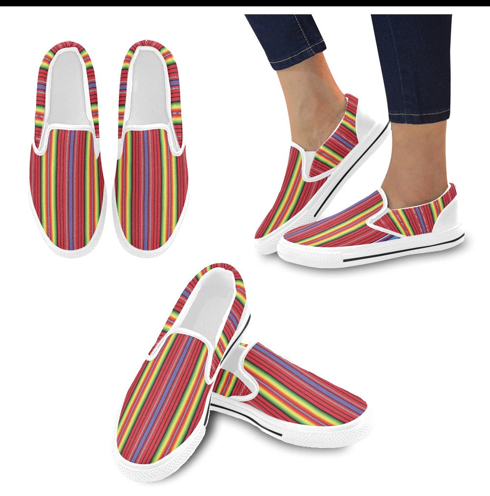 Serape Print Design LKS305 White Slip Ons Canvas Women's Shoes