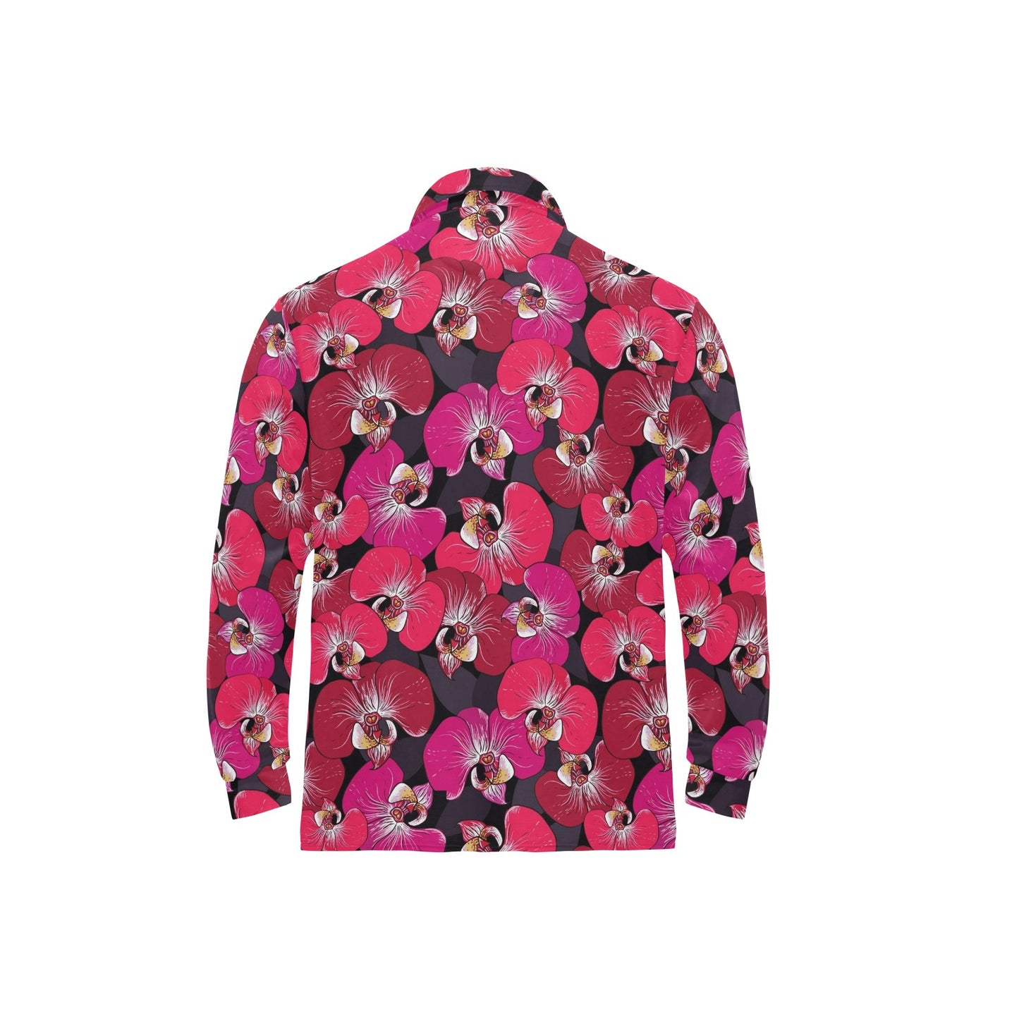 Orchid Red Pattern Print Design OR05 Long Sleeve Polo Shirt For Men's