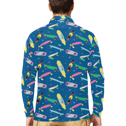 Skateboard Print Design LKS302 Long Sleeve Polo Shirt For Men's