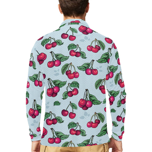 Cherry Pattern Print Design CH01 Long Sleeve Polo Shirt For Men's