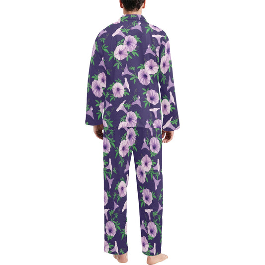 Morning Glory Pattern Print Design MG01 Men's Long Pajama Set