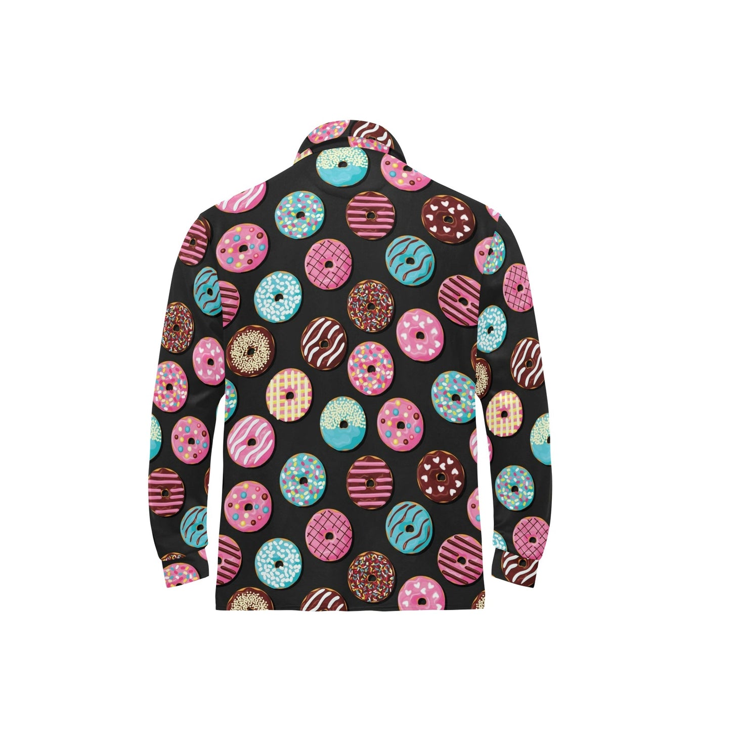 Donut Pattern Print Design DN02 Long Sleeve Polo Shirt For Men's