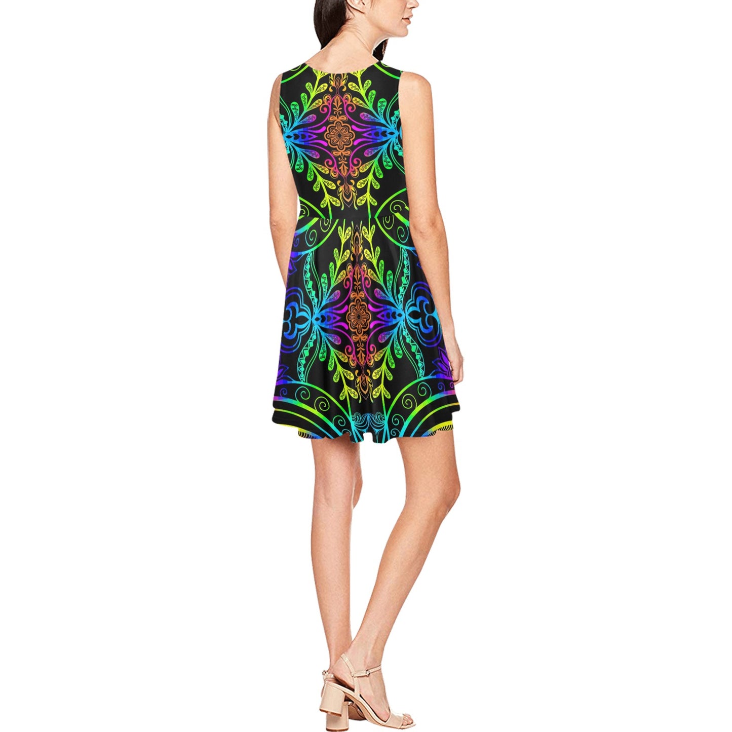 Neon Trible Rainbow Pattern Print Design A01 Sleeveless Dress