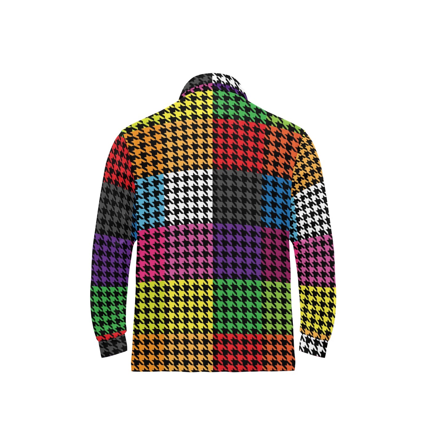 Houndstooth Colorful Pattern Print Design 01 Long Sleeve Polo Shirt For Men's