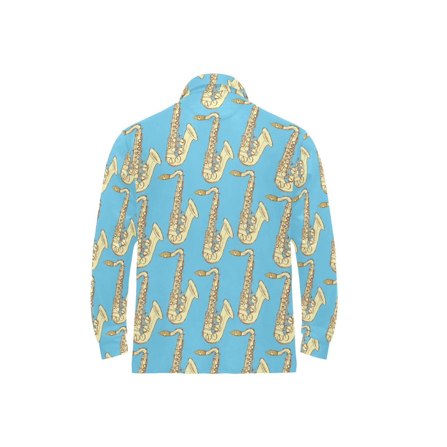Saxophone Pattern Print Design 03 Long Sleeve Polo Shirt For Men's
