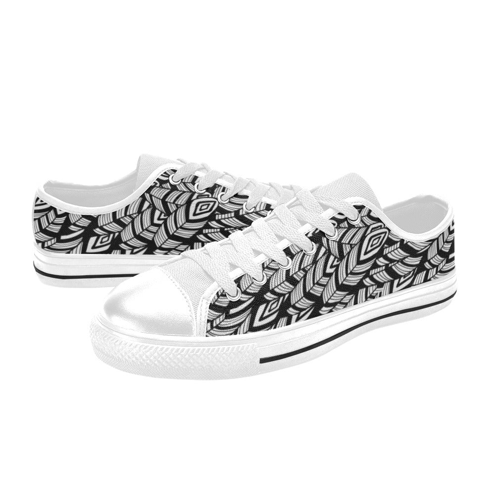 Tribal Pattern Print Design LKS302 Women's White Low Top Shoes
