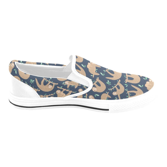 Sloth Print Design LKS307 White Slip Ons Canvas Women's Shoes