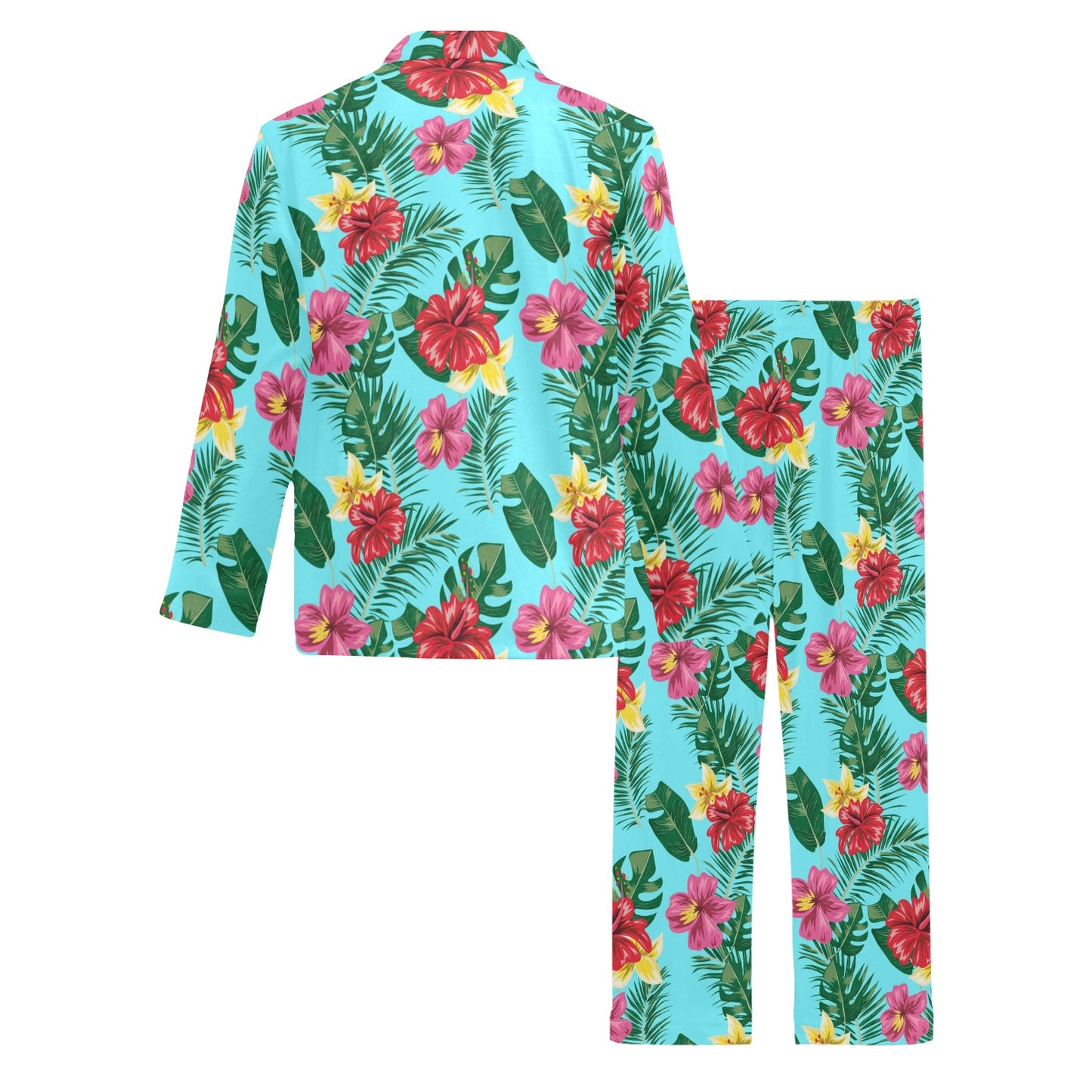 Hibiscus Hawaiian Flower Men's Long Pajama Set