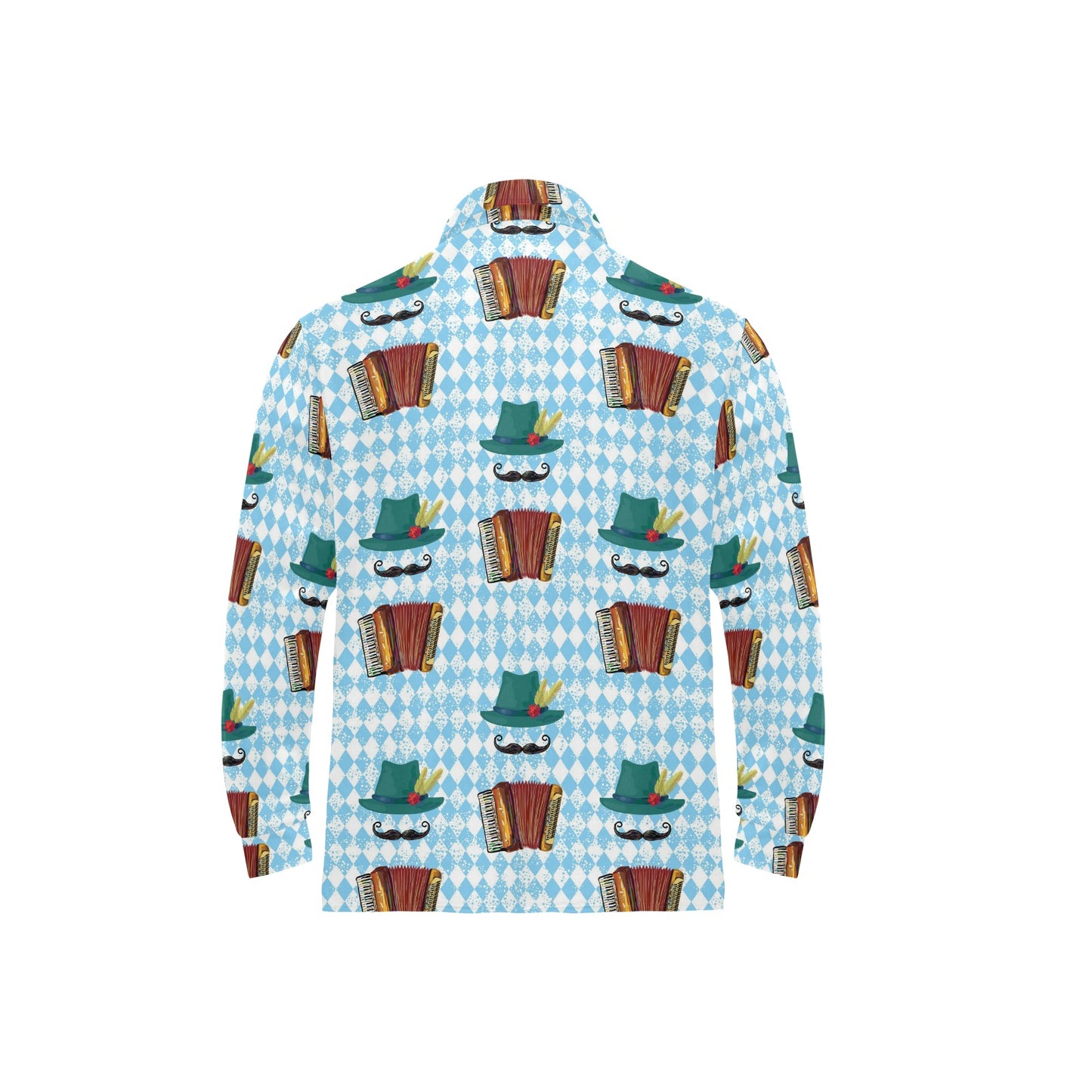 Accordion Mustache Pattern Print Design 01 Long Sleeve Polo Shirt For Men's
