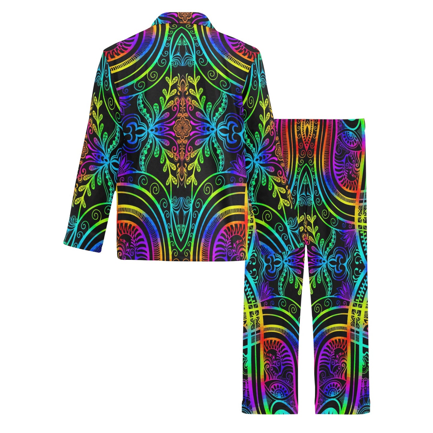Neon Trible Rainbow Pattern Print Design A01 Men's Long Pajama Set