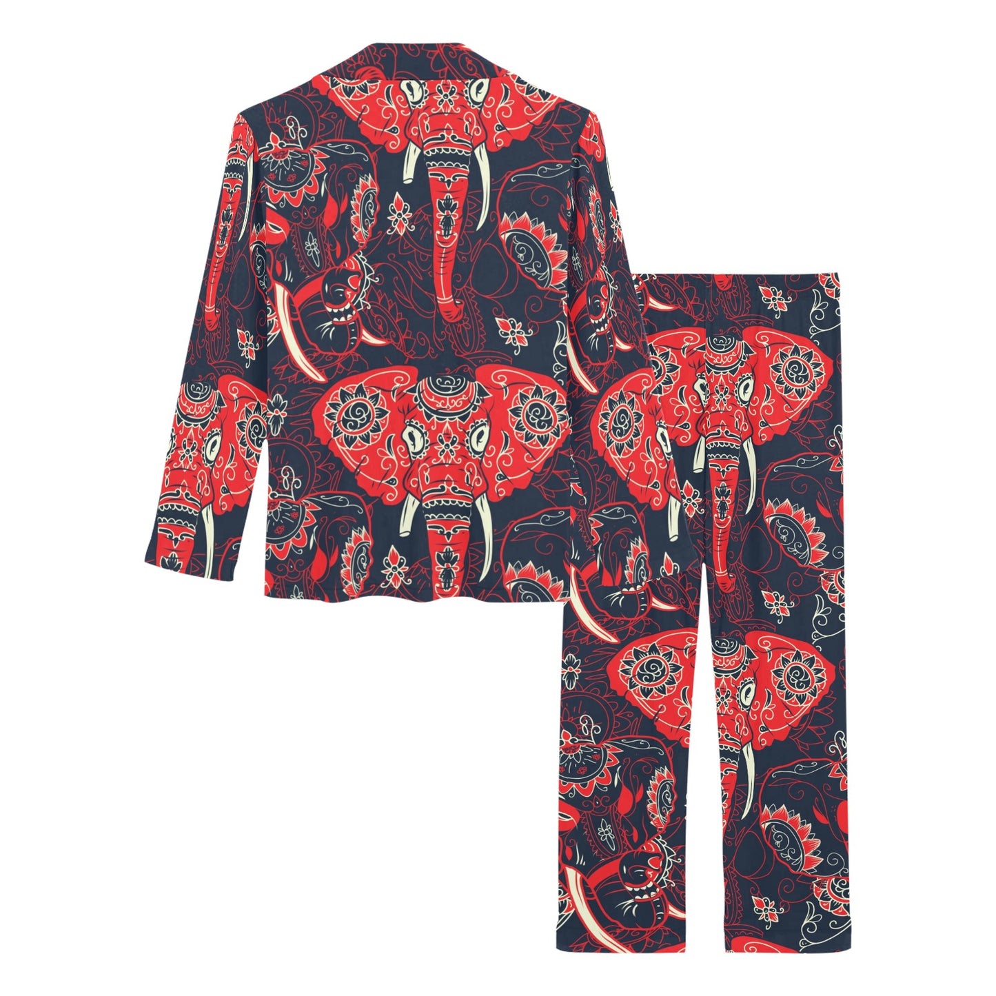 Red Indian Elephant Pattern Women's Long Pajama Set