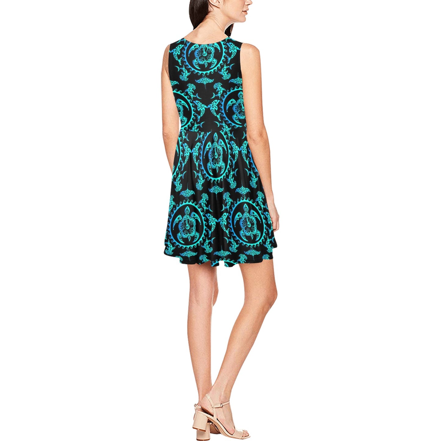 turquoise Tribal Sea Turtle Hawaiian Sleeveless Dress