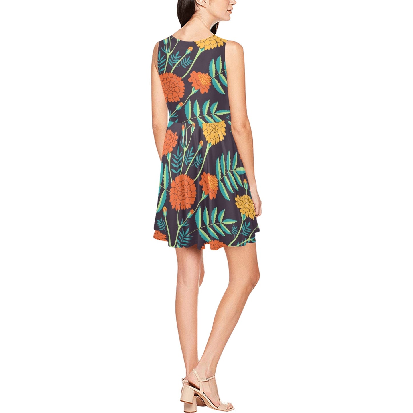 Marigold Pattern Print Design MR01 Sleeveless Dress