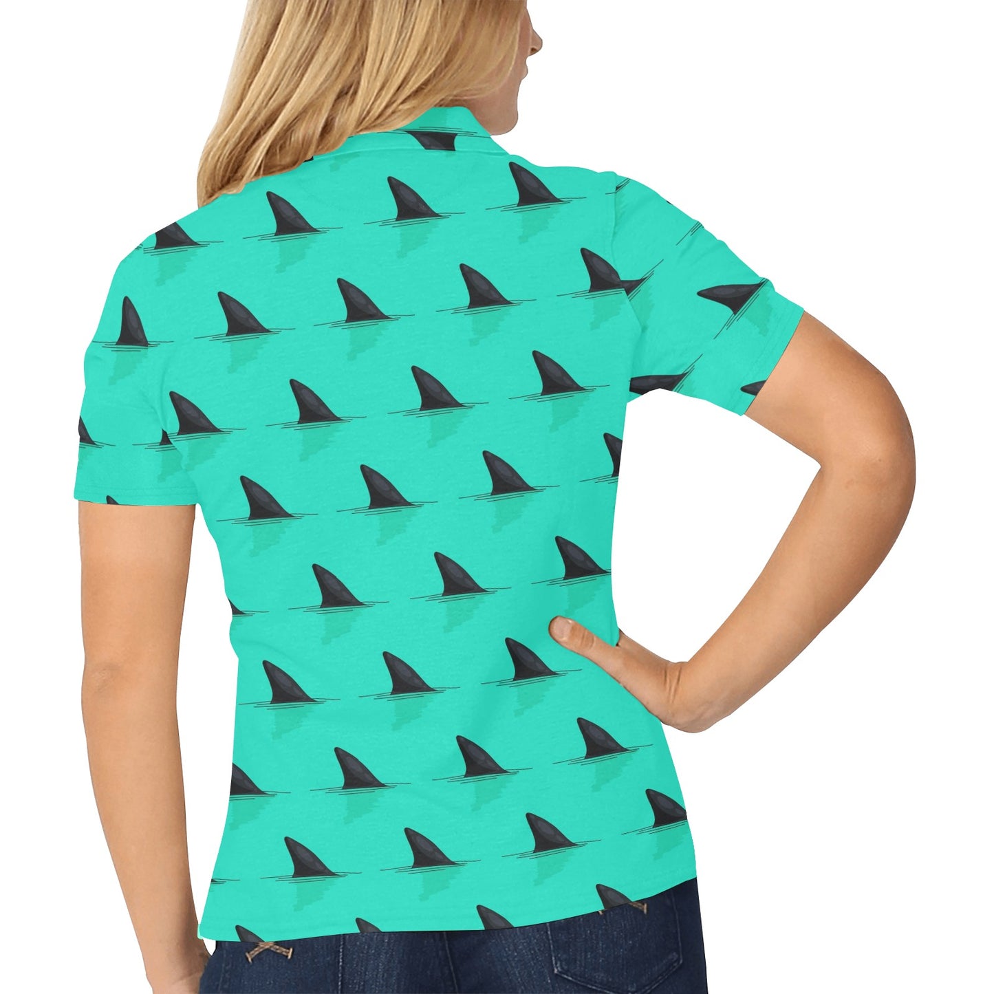 Shark Fin Pattern Women's Polo Shirt