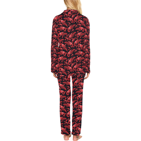Shrimp Print Design LKS303 Women's Long Pajama Set