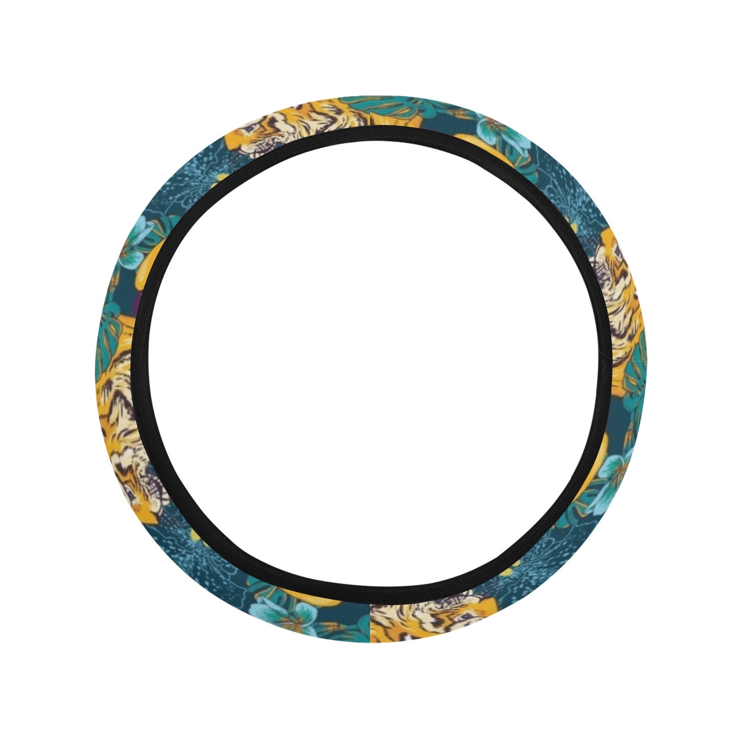 Tiger Tropical Print Design LKS301 Steering Wheel Cover with Elastic Edge