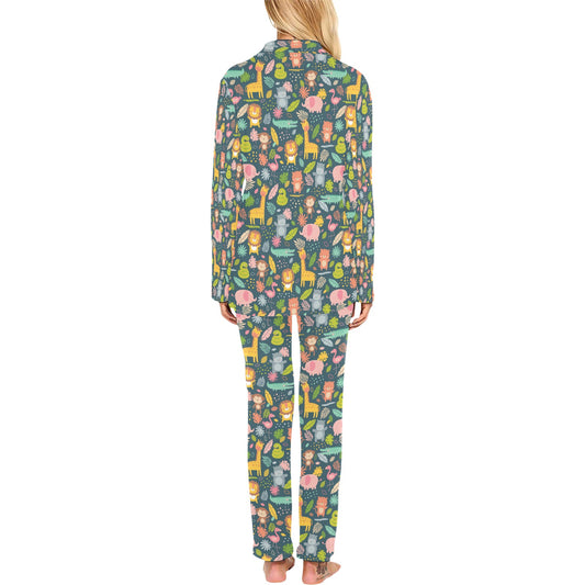 Safari Animal Cartoon Print Design LKS305 Women's Long Pajama Set