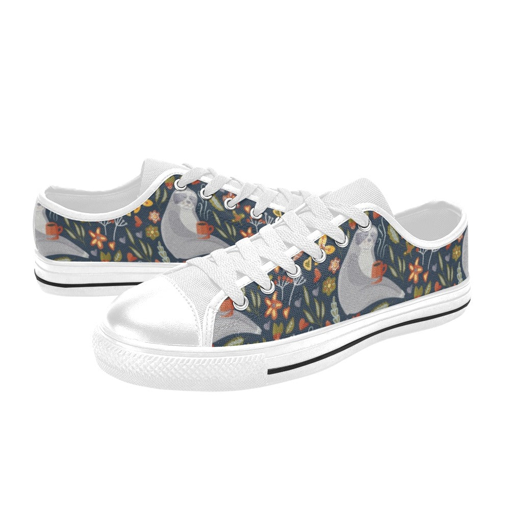 Sloth Print Design LKS303 Women's White Low Top Shoes