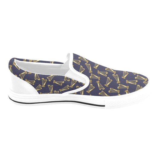Harp Print Design LKS401 White Slip Ons Canvas Women's Shoes