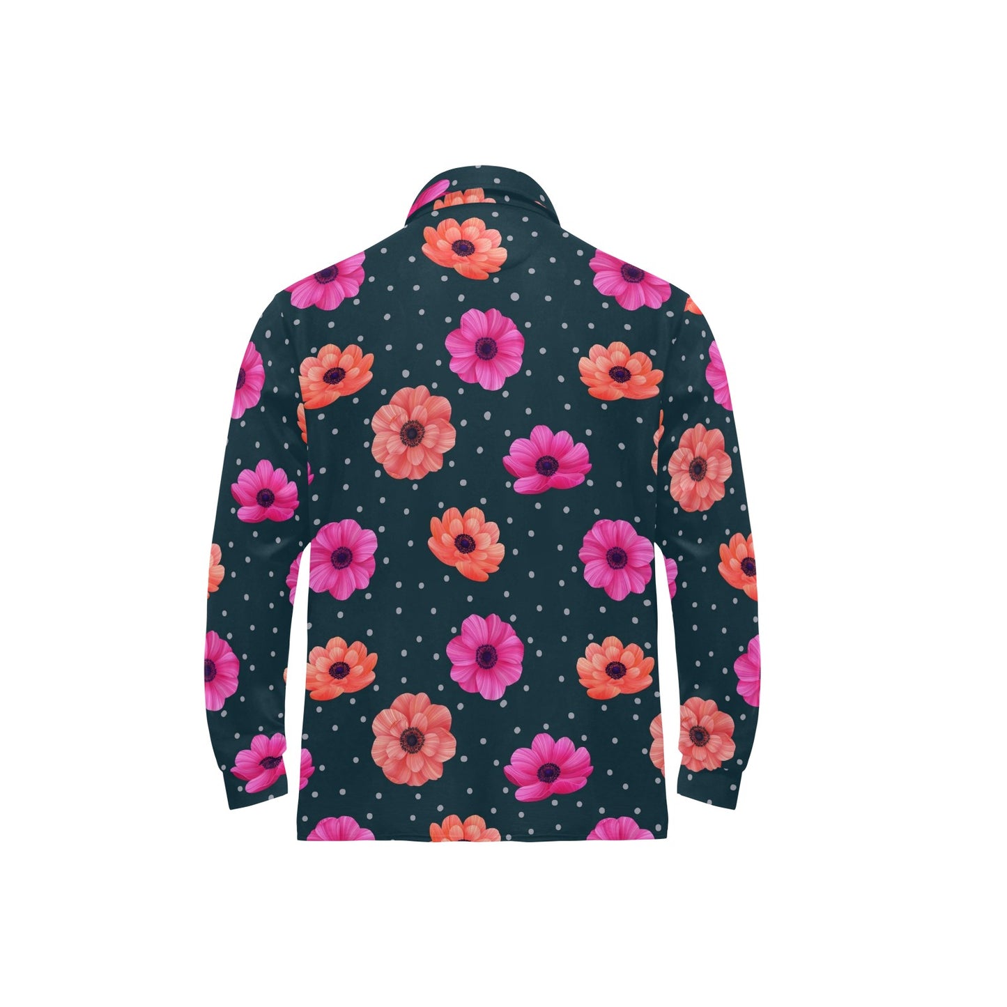 Anemone Pattern Print Design AM08 Long Sleeve Polo Shirt For Men's