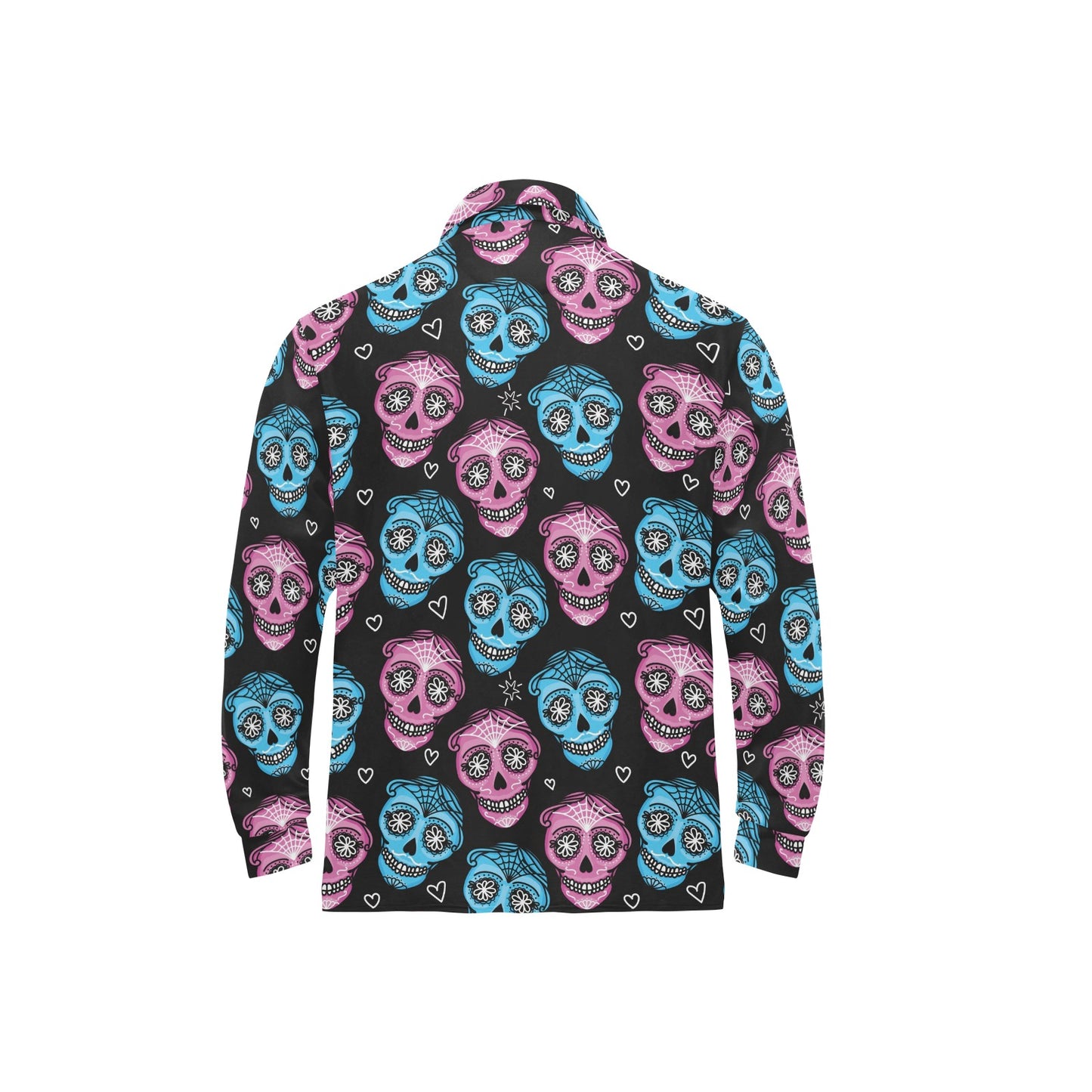 Day of the Dead Skull Print Pattern Long Sleeve Polo Shirt For Men's