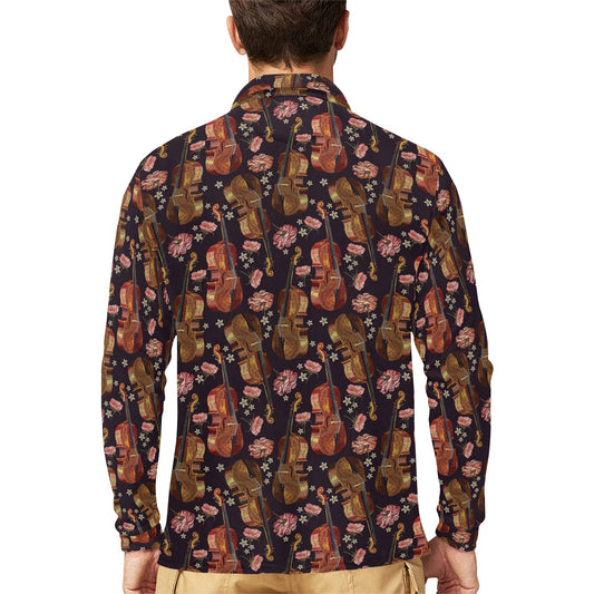Violin Print Design LKS402 Long Sleeve Polo Shirt For Men's
