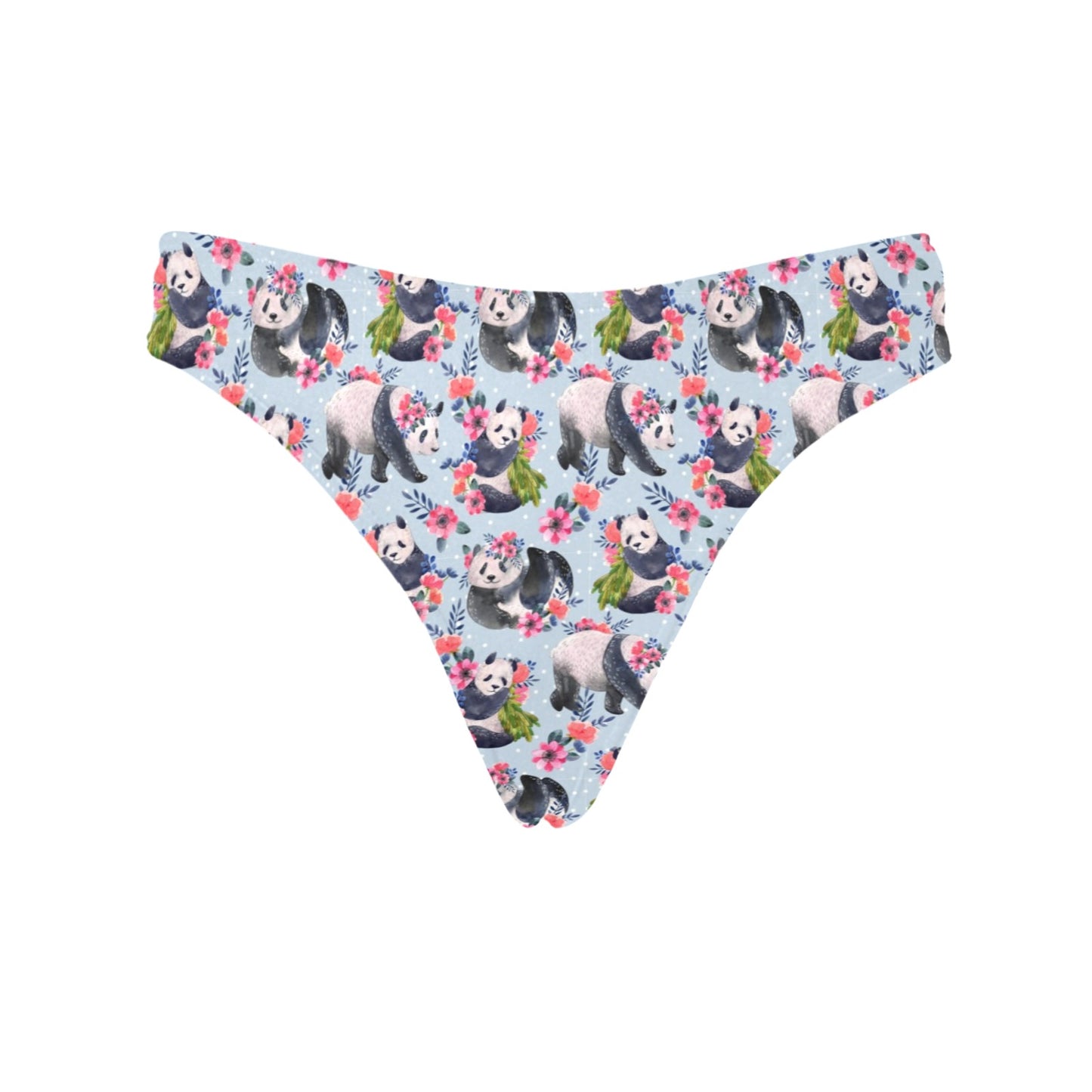 Panda Bear Flower Design Themed Print Women's Thongs