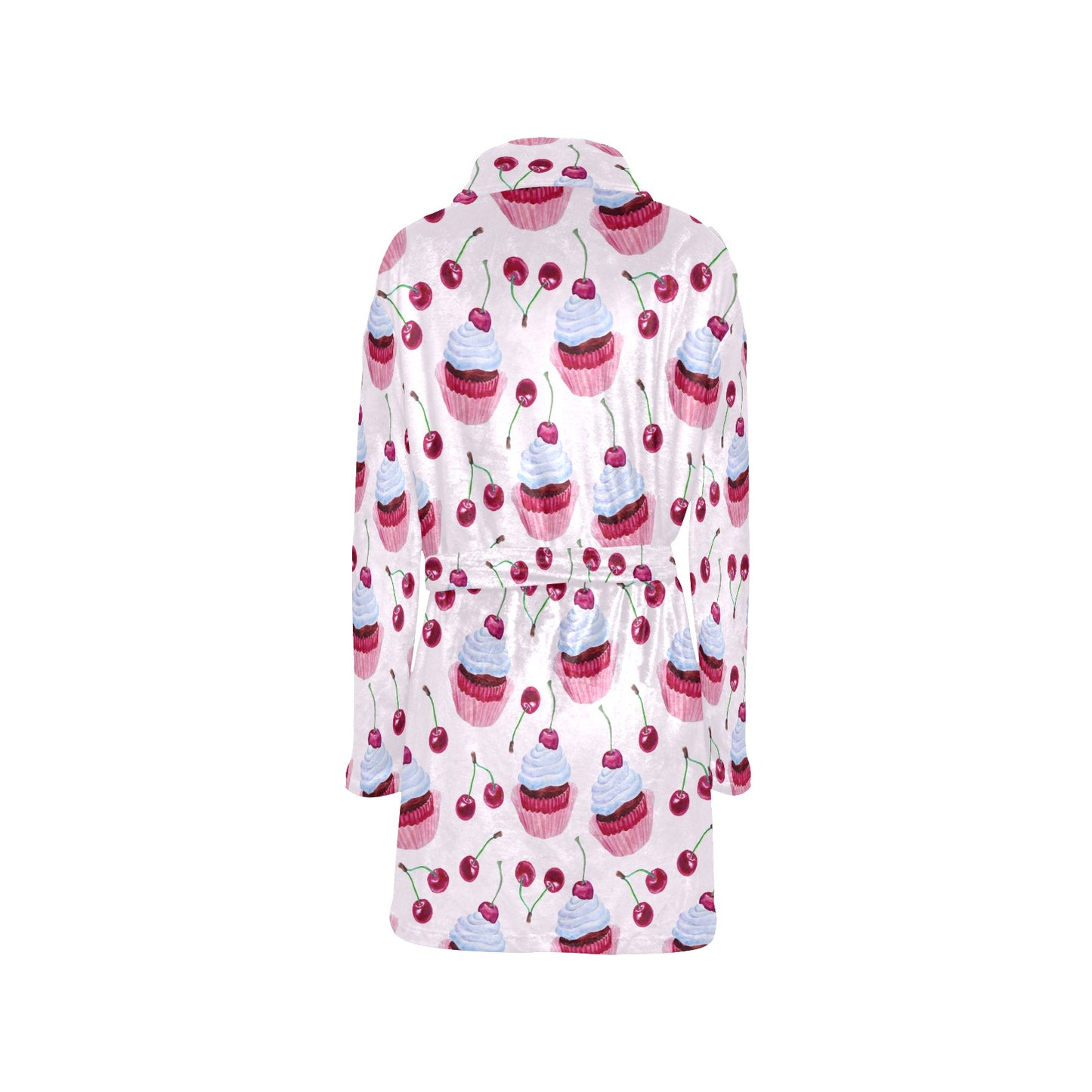 Cherry Cupcake Pink Pattern Women's Fleece Robe