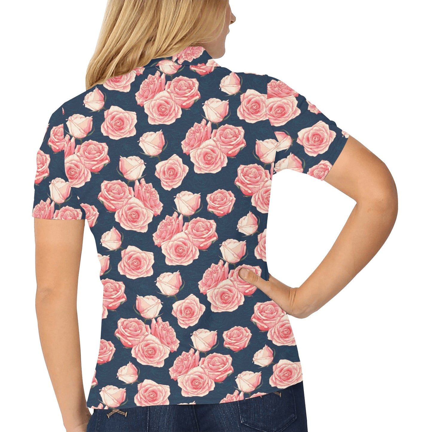 Rose Pattern Print Design A03 Women's Polo Shirt