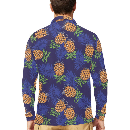 Pineapple Pattern Print Design PP02 Long Sleeve Polo Shirt For Men's