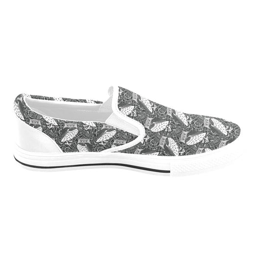 Tribal Pattern Print Design LKS308 White Slip Ons Canvas Women's Shoes