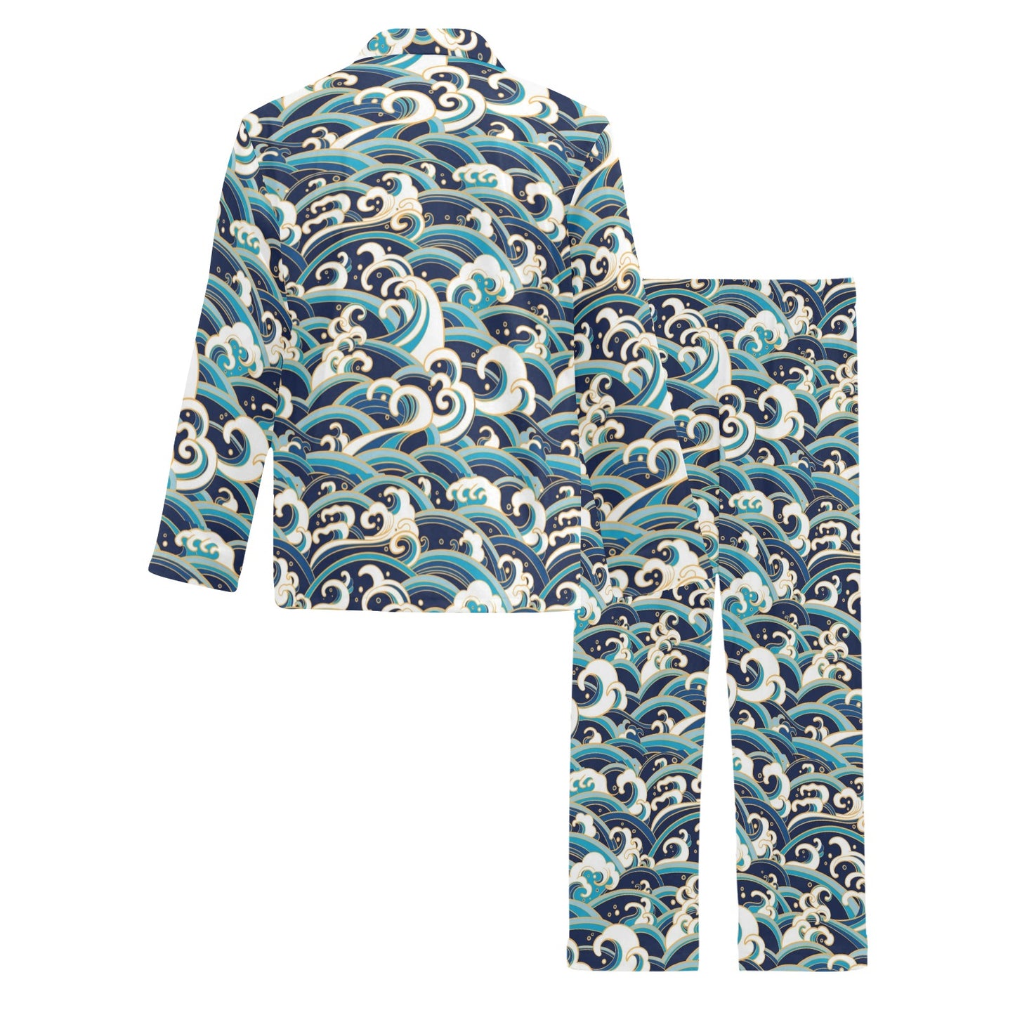 Surf Wave Pattern Men's Long Pajama Set
