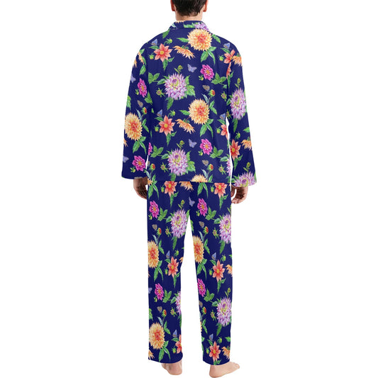 Dahlia Pattern Print Design DH010 Men's Long Pajama Set