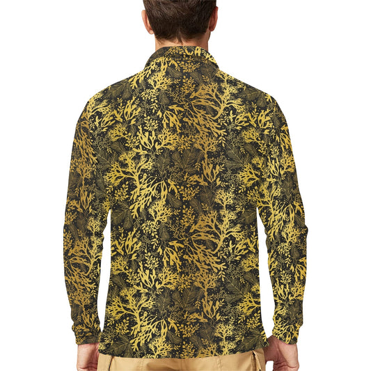 Seaweed Print Design LKS303 Long Sleeve Polo Shirt For Men's