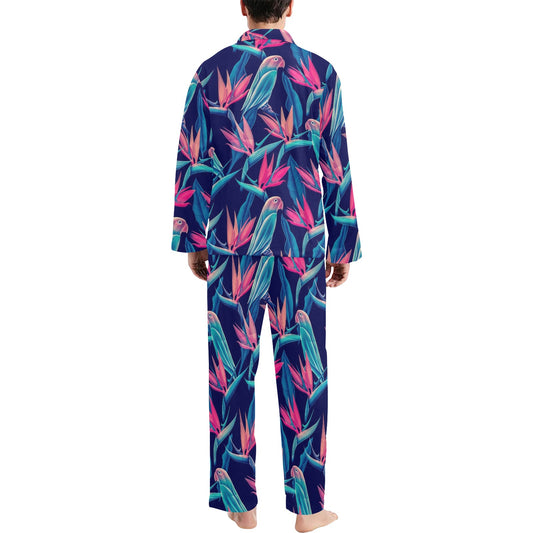 Tropical Flower Pattern Print Design TF024 Men's Long Pajama Set