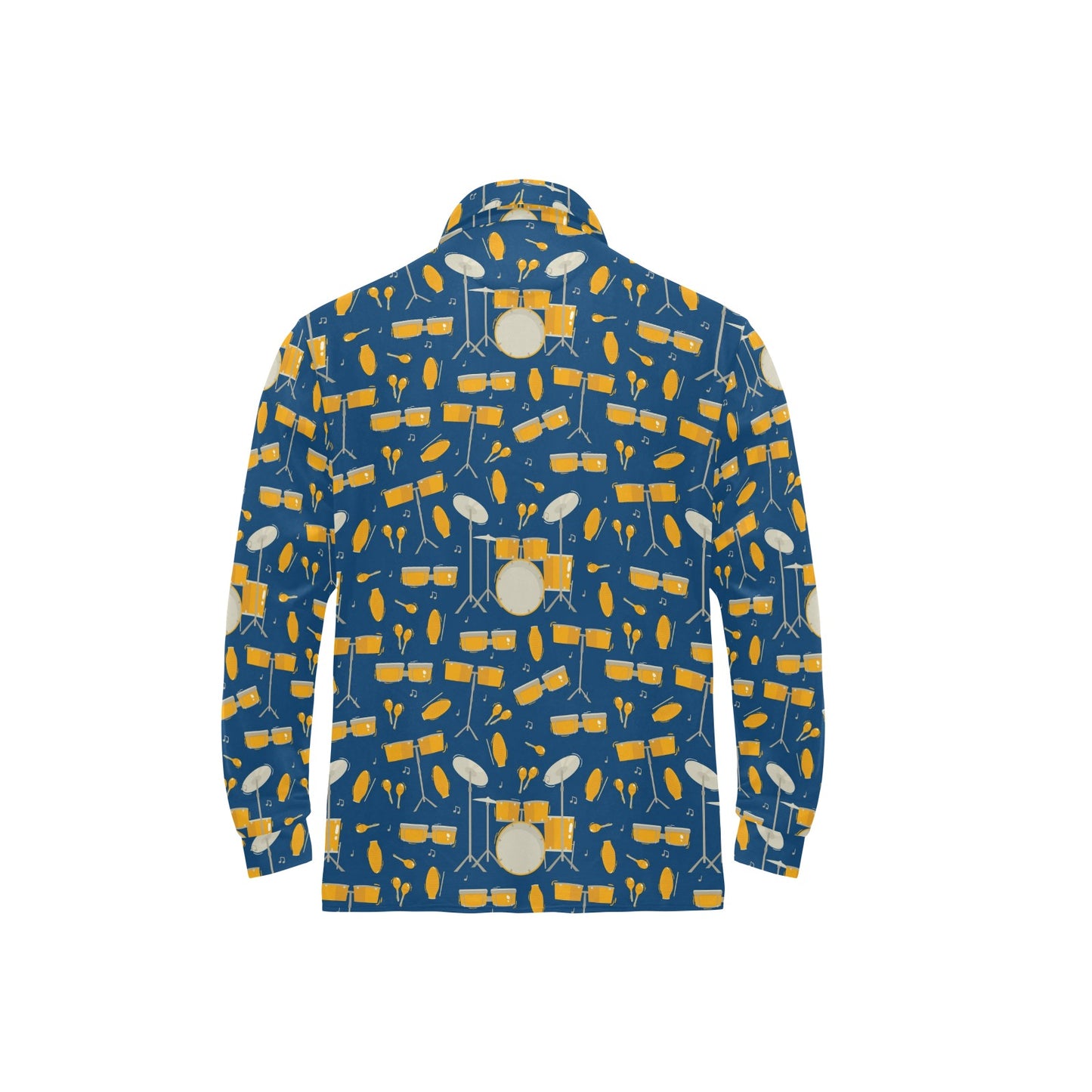 Drum Set Pattern Print Design 03 Long Sleeve Polo Shirt For Men's