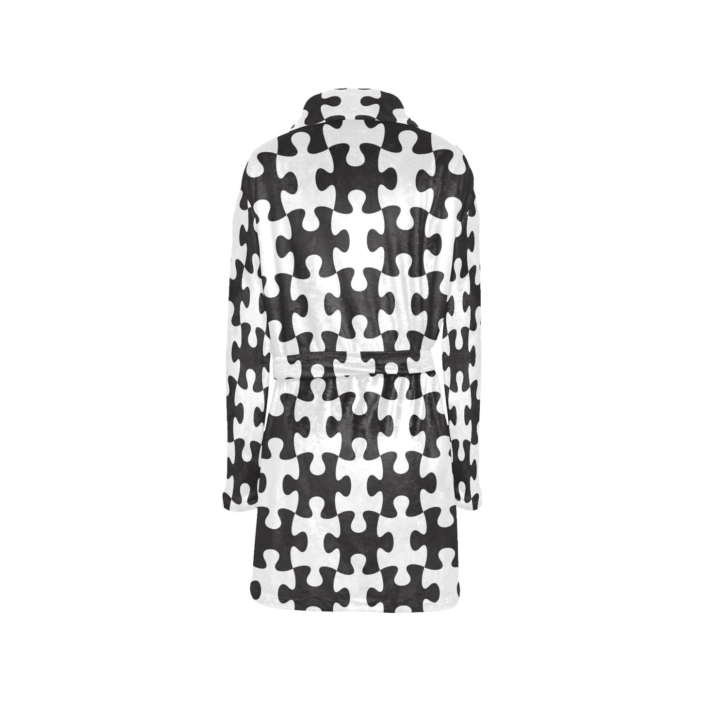 Puzzle Black White Pattern Print Design A02 Women's Fleece Robe