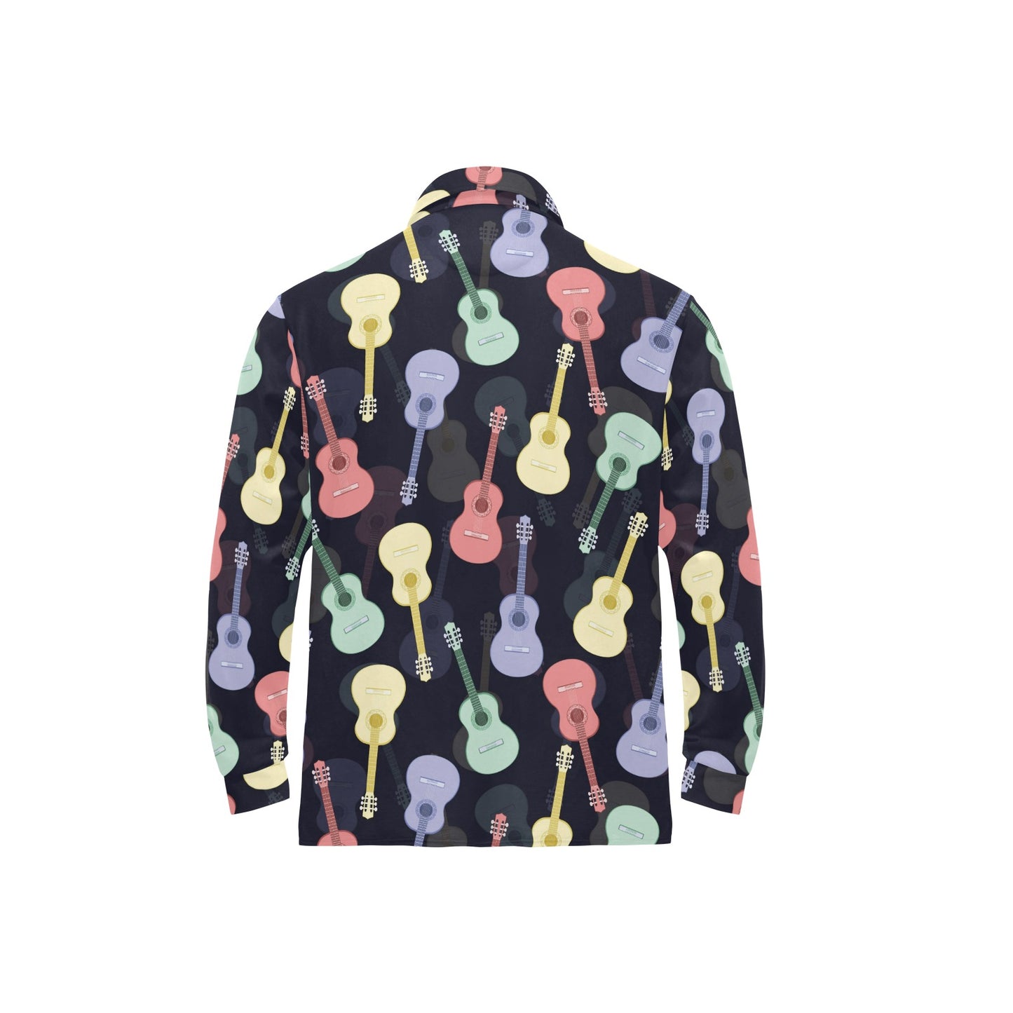 Acoustic Guitar Print Design LKS401 Long Sleeve Polo Shirt For Men's